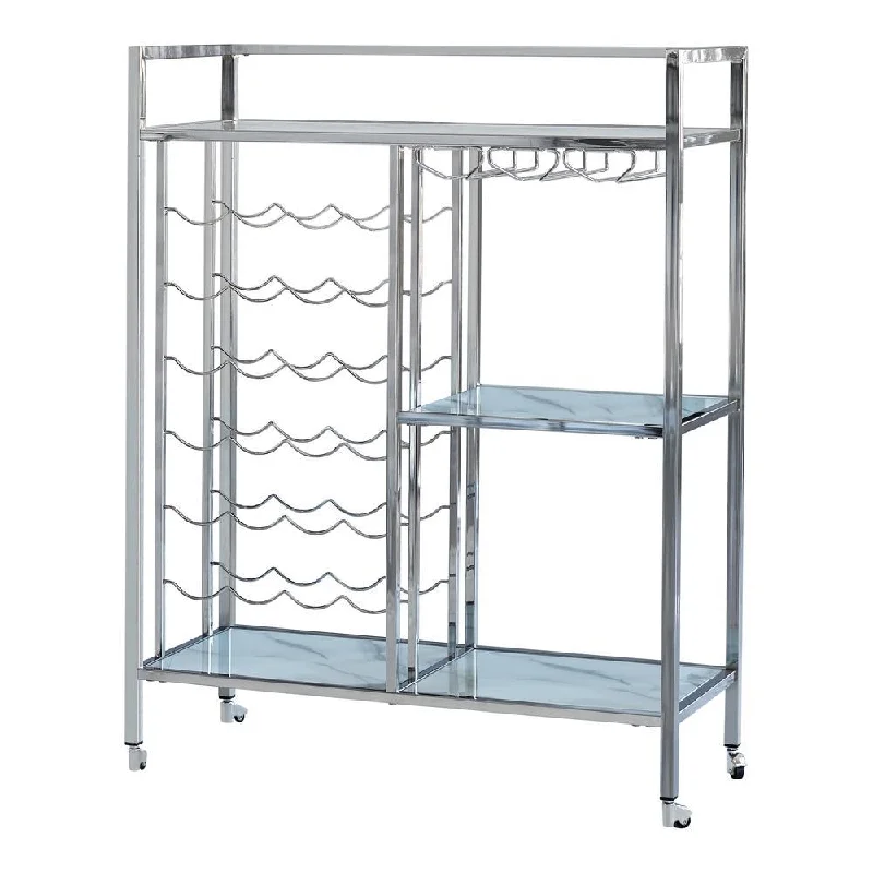 Derion Glass Shelf Serving Cart with Casters Chrome