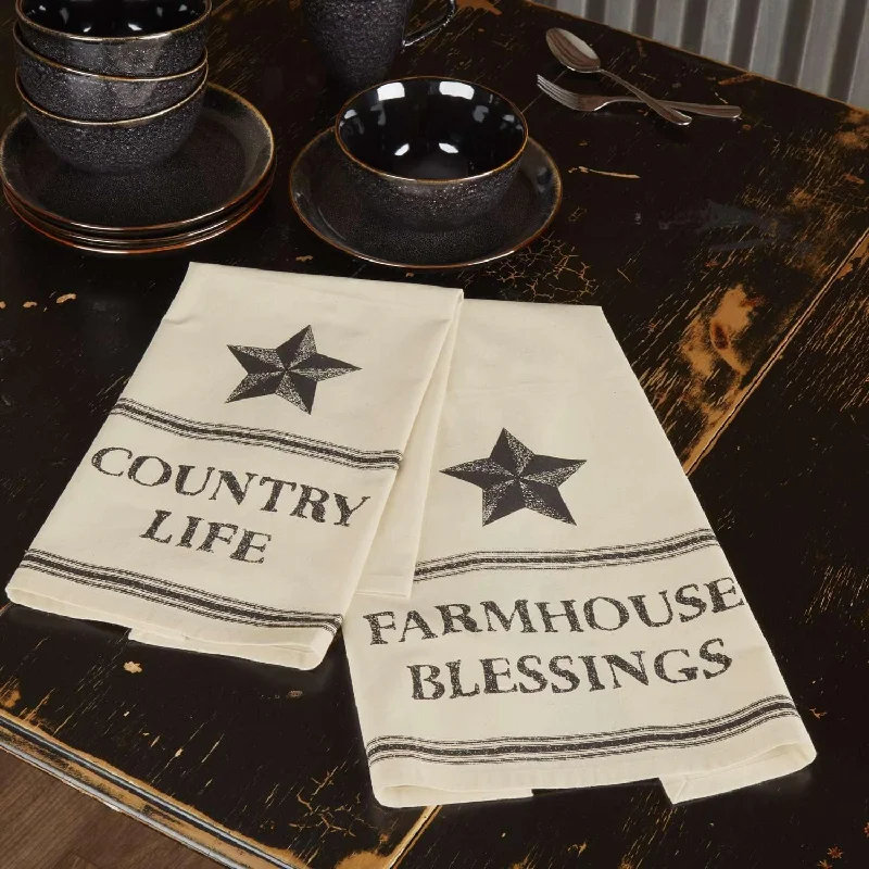 Farmhouse Star Country Life Muslin Unbleached Natural Tea Towel Set of 2 19x28 VHC Brands