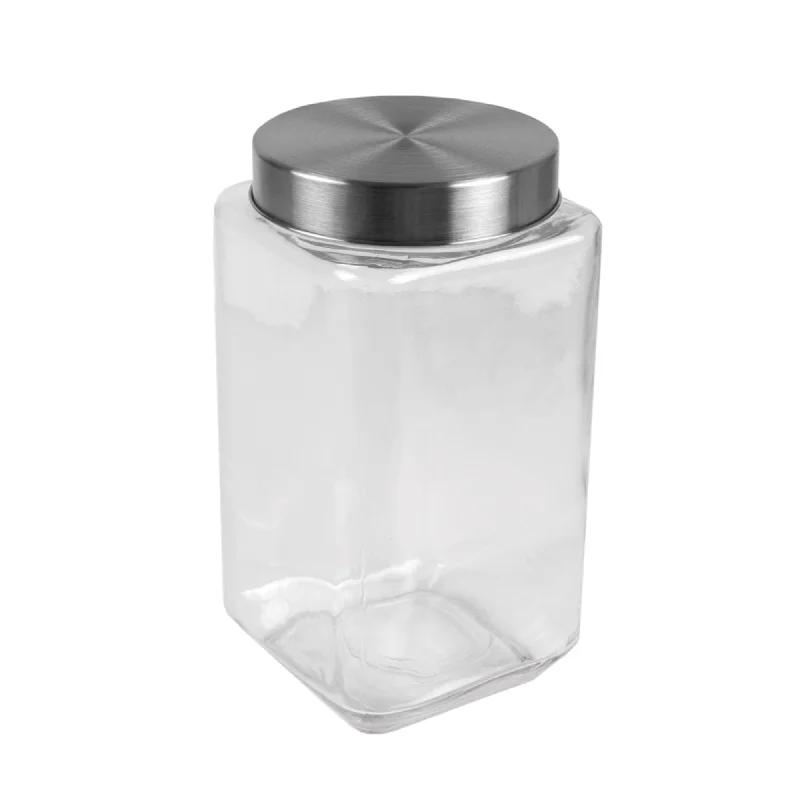 67 oz. Square Glass Canister with Brushed Stainless Steel Screw-on Lid Clear