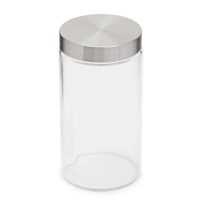 Large 54 oz. Round Glass Canister with Air-Tight Stainless Steel Twist Top Lid, Clear