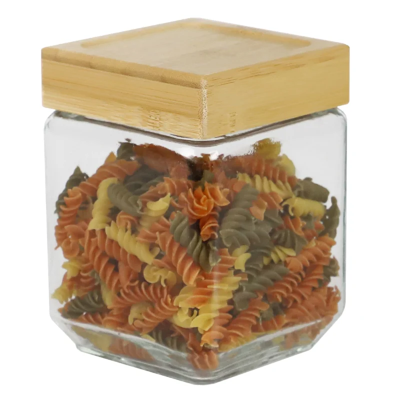 42 oz Square Glass Canister with Bamboo Lid