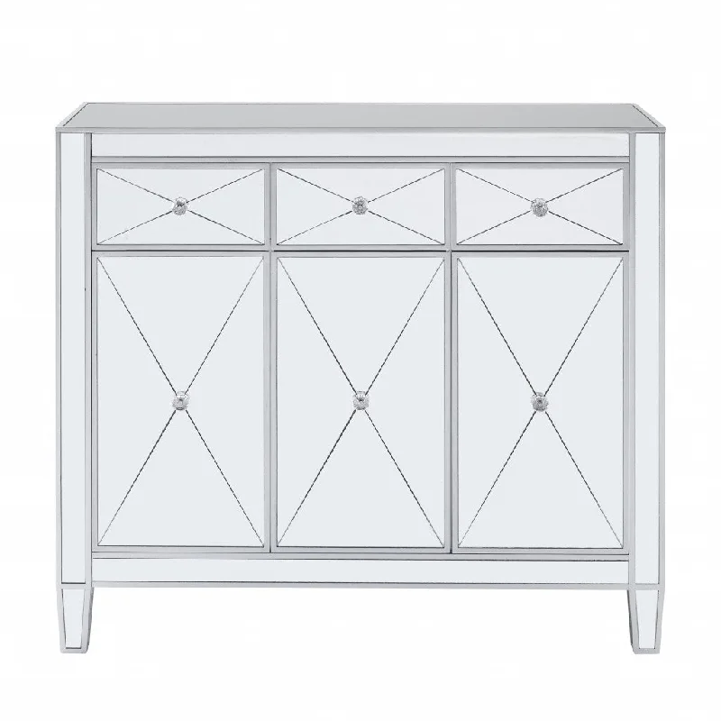 Glamorous Mirrored Bling Three Door Accent Cabinet