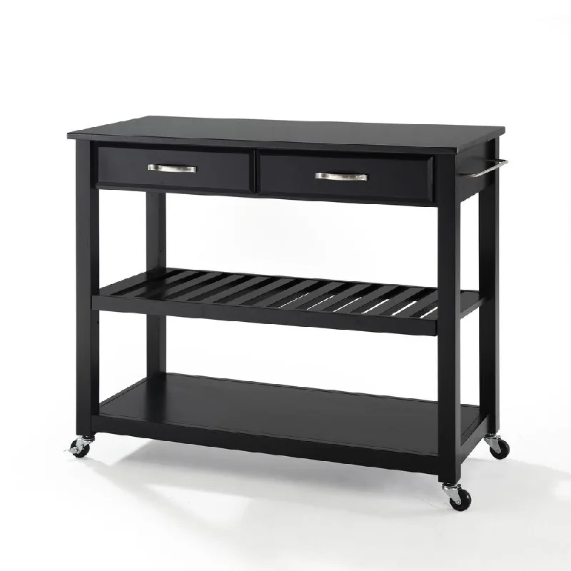 Granite Top Kitchen Prep Cart Black/Black