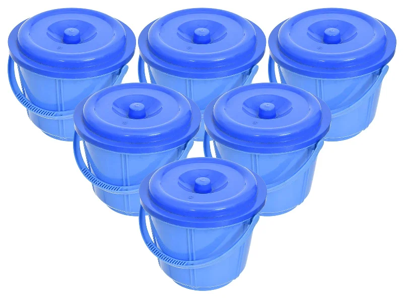 Heart Home Small Plastic Storage Container/Bucket for Store Flour, Rice, Sugar, Baking Supplies with Handle & Lid, 5 LTR.- Pack of 6 (Blue)-47HH01238