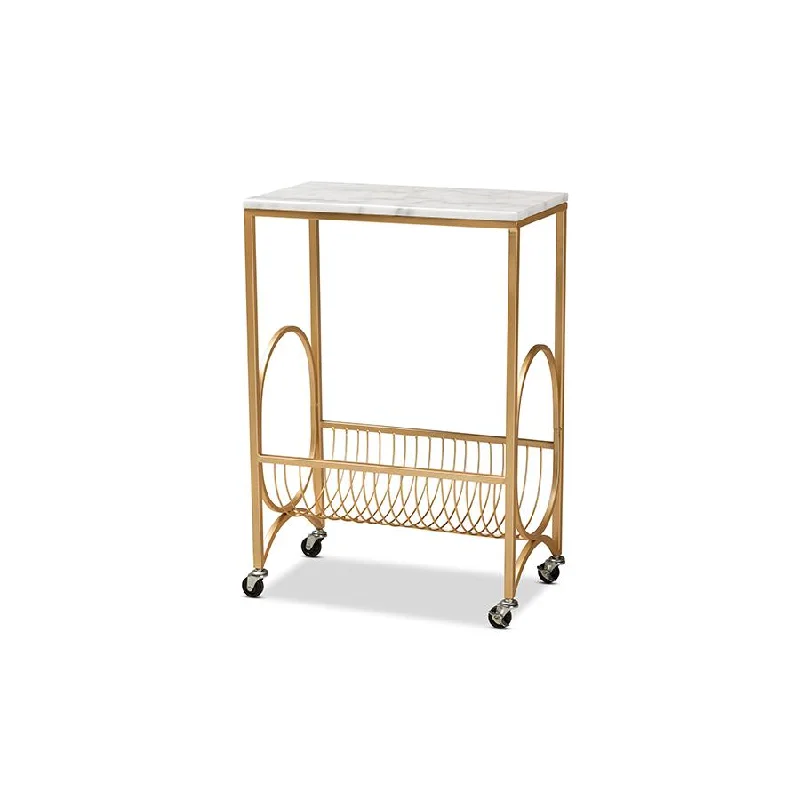 Jacek Modern and Contemporary Gold Finished Metal Wine Cart with Marble Tabletop