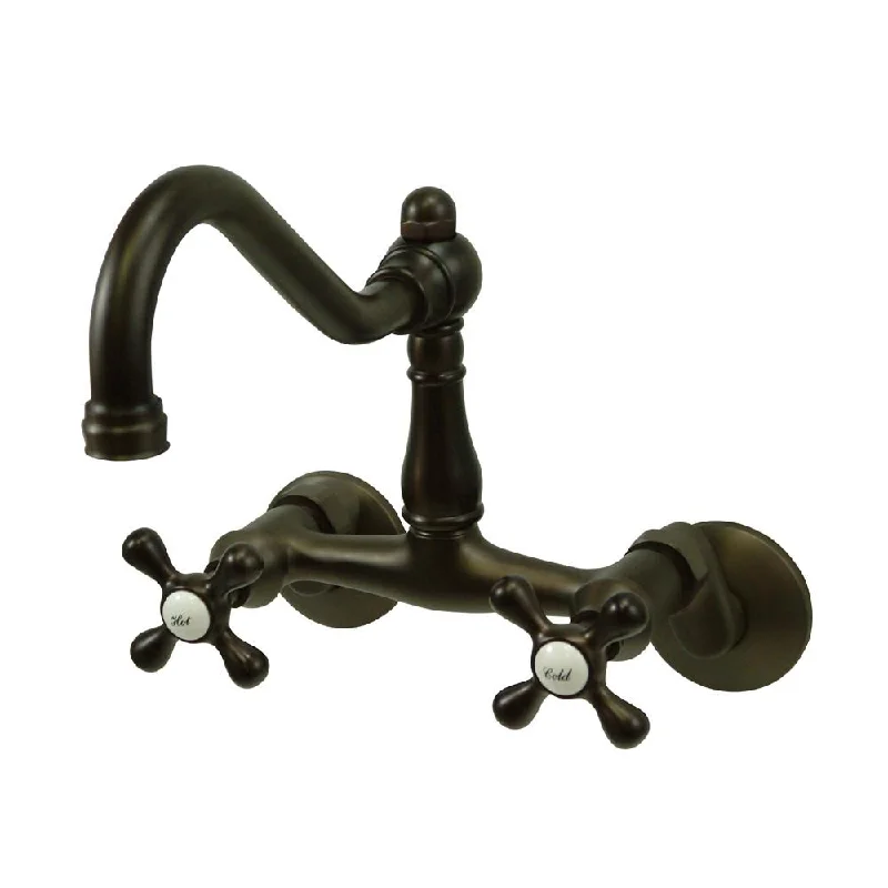 Kingston Brass Cross Handle Oil Rubbed Bronze Wall Mount Kitchen Faucet KS3225AX