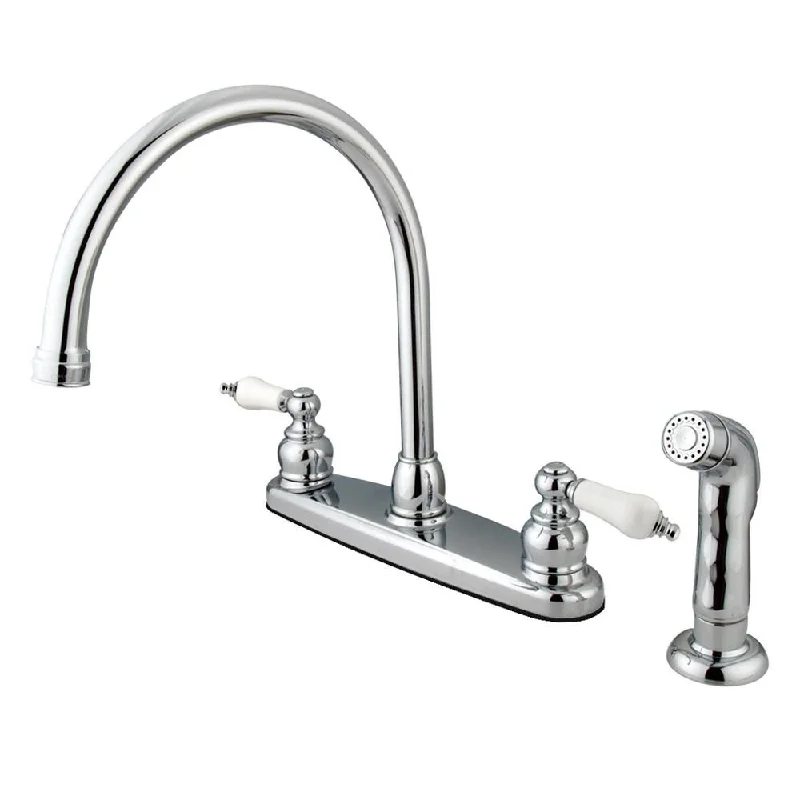 Kingston Chrome Double Handle Goose Neck Kitchen Faucet with Sprayer KB721SP