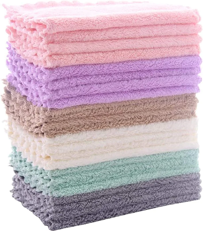 Kitchen Towels Dishcloths, Multicolor, 24 Pack, Absorbent Coral Fleece Cleaning Cloths