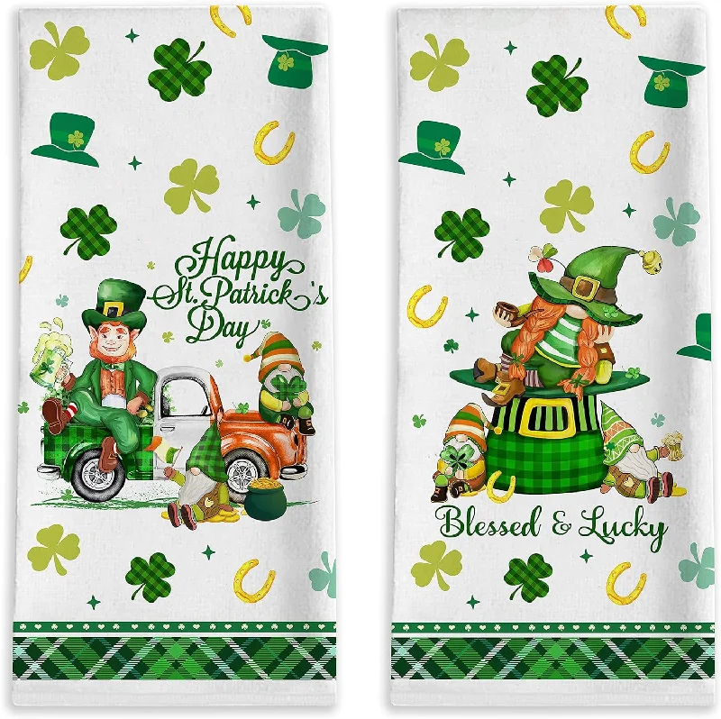 Kitchen Towels St. Patrick's Day Leprechaun Shamrocks Kitchen Towels 18”x28” Set of 2