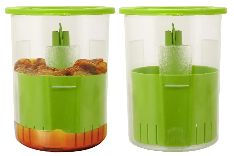 Kuber Industries 2 Pieces Oil Less Plastic Pickle Container,Dinning Table Storage Container for Chutney,Pickles,Achar,Spices,Jam,Ketchup Kitchen Storage,Jars,1000 Ml (Green)-KUBMARTK11359