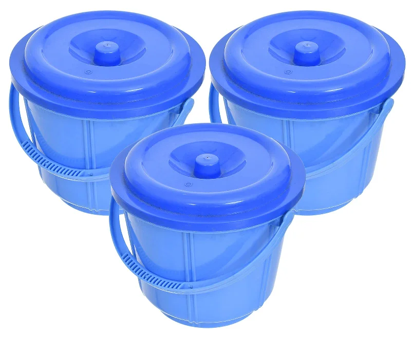 Kuber Industries Small Plastic Storage Container/Bucket for Store Flour, Rice, Sugar, Baking Supplies with Handle & Lid, 5 LTR.- Pack of 3 (Blue)-47KM01234