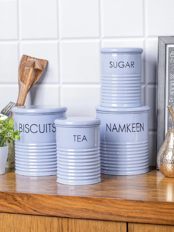 Tea & Sugar Jar (Each 900 Ml) +  Biscuits & Namkeen Jar (Each 1700 Ml) - Light Blue, Set Of 4