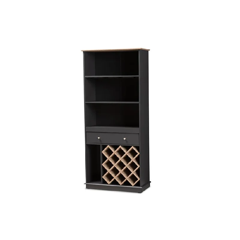 Mattia Modern and Contemporary Dark Grey and Oak Finished Wood Wine Cabinet