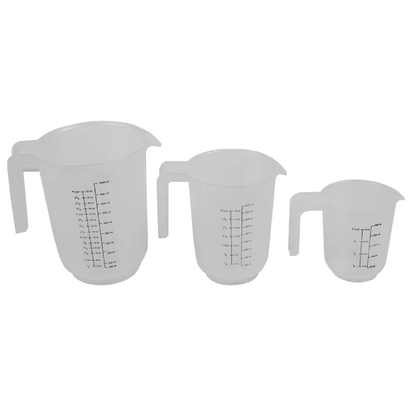 Precise Pour 3 Piece Plastic Measuring Cup Set with Short Easy Grip Handles, Clear