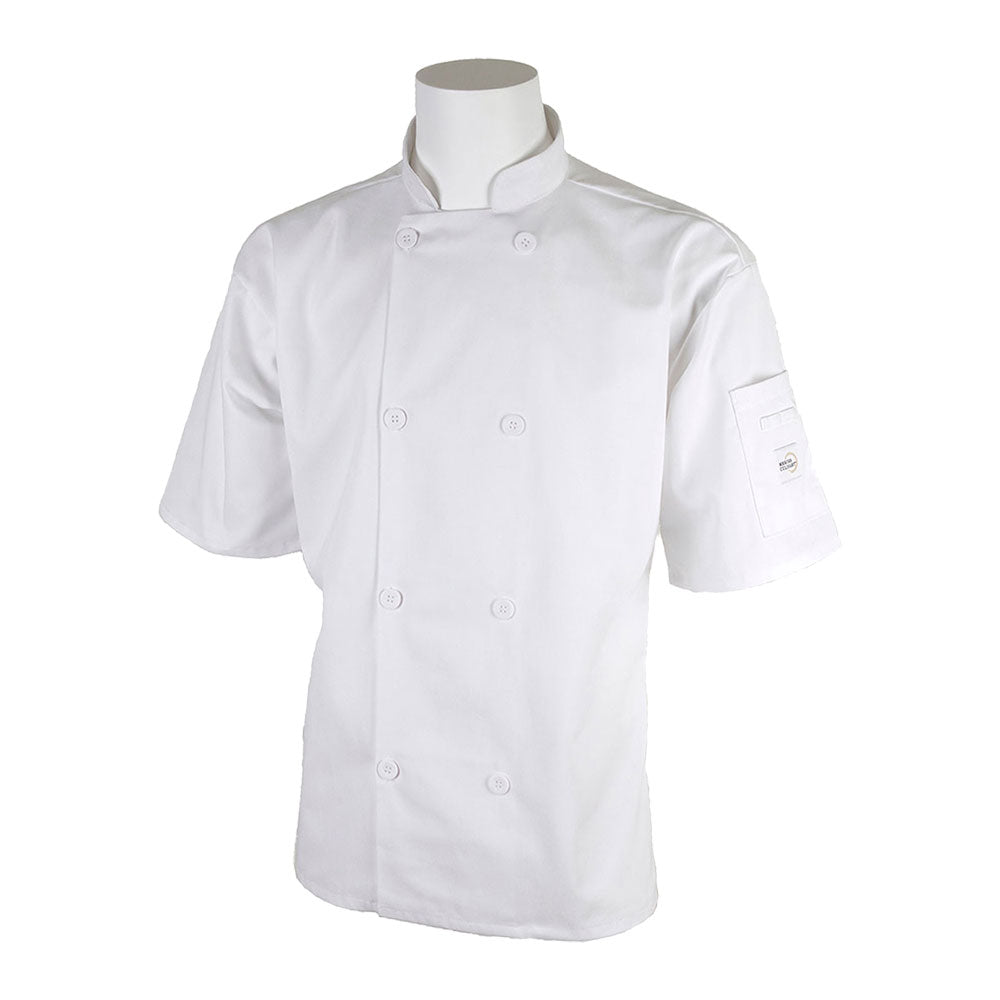 Mercer Millennia Air M60019WH2X Unisex Short Sleeve Chef Coat w/ Shoulder Pocket, XX-Large, White