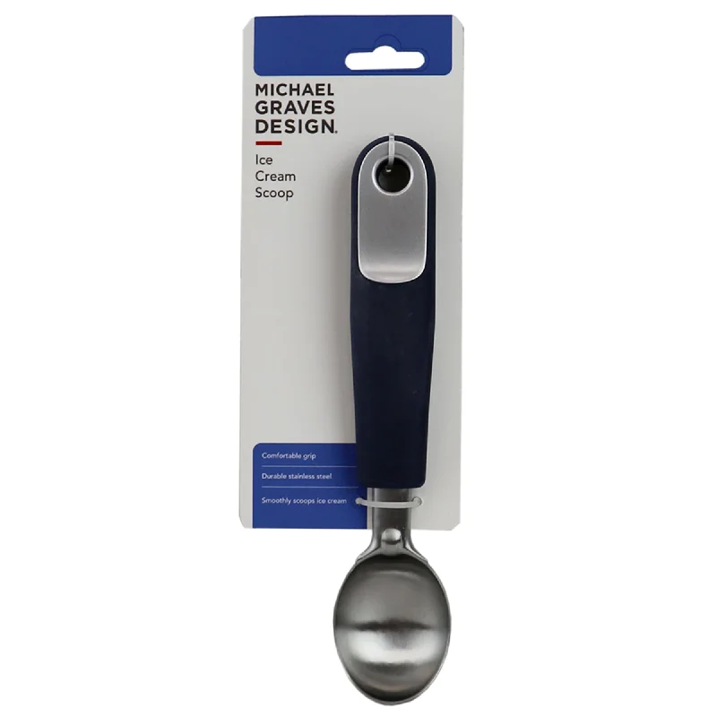 Michael Graves Design Comfortable Grip  Stainless Steel Rounded Ice Cream Scoop, Indigo