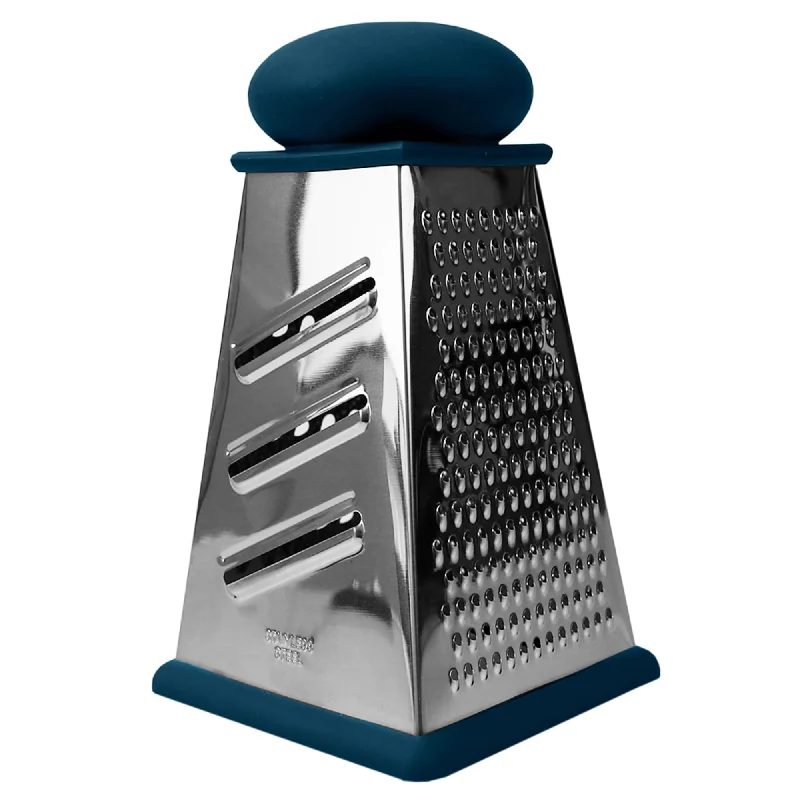 Michael Graves Design Comfortable Grip Non-Skid  Pyramid Shaped Stainless Steel Box Cheese Grater with Handle,  Indigo