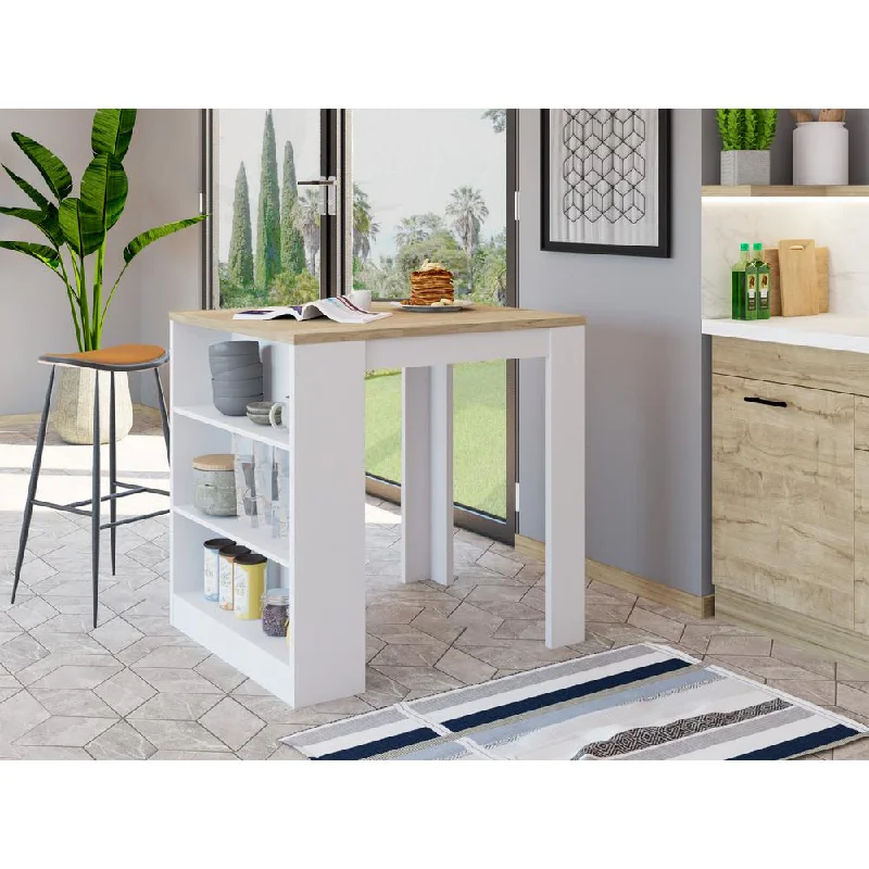 Milos Kitchen Island Table White-Light Oak