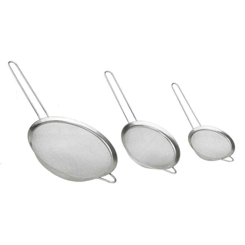 3 Piece Mesh Stainless Steel Strainer Set, Silver