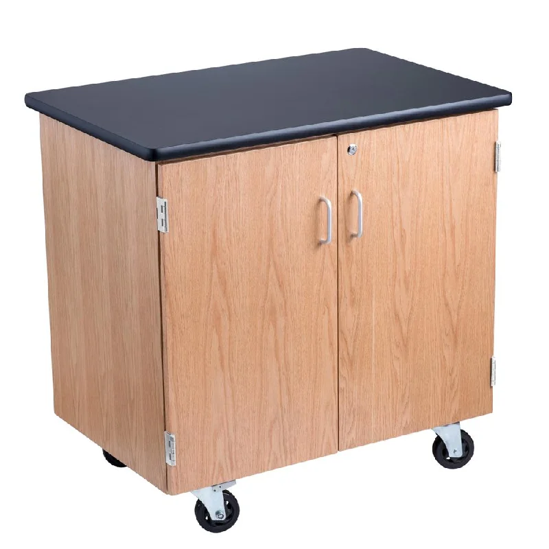 NPS Mobile Science Cabinet With HPL Top, Black Top & Light Oak Frame