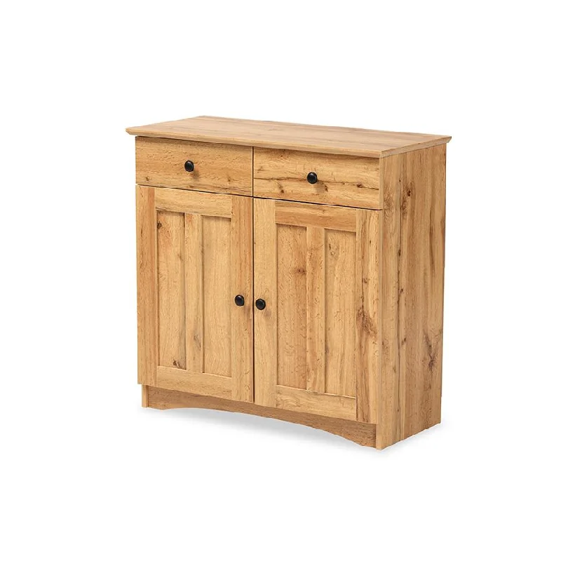 Oak Brown Finished Wood 2-Door Buffet Kitchen Cabinet