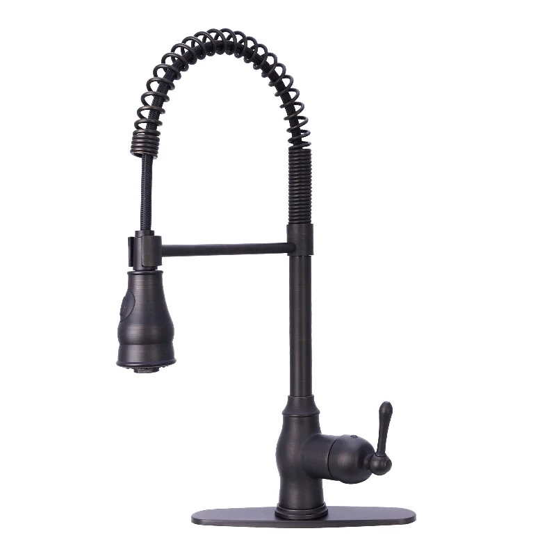 Oil Rubbed Bronze Pre-Rinse Spring Kitchen Faucet, Single Level Solid Brass Kitchen Sink Faucets with Pull Down Sprayer - AK96518-ORB