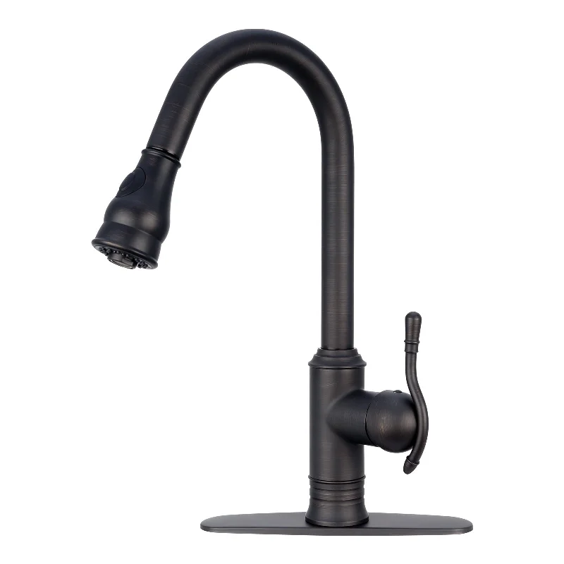 Oil Rubbed Bronze Pull Out Kitchen Faucet, Single Level Solid Brass Kitchen Sink Faucets with Pull Down Sprayer - AK96415-D-ORB