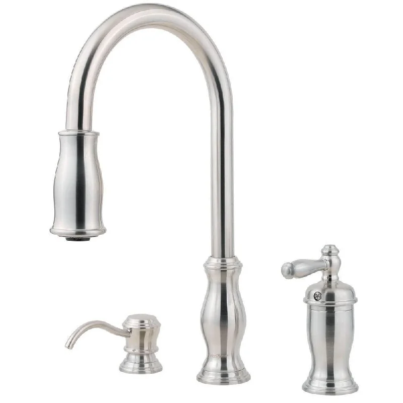 Price Pfister Hanover Single-Handle Pull-Down Sprayer Kitchen Faucet with Soap Dispenser in Stainless Steel 475754