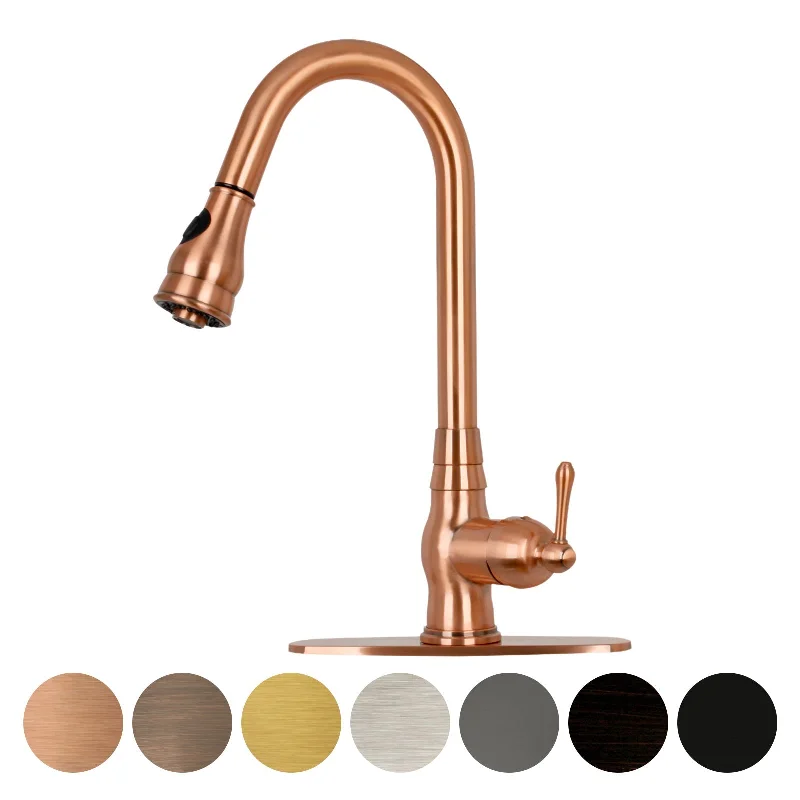 Pull Out Kitchen Faucet with Deck Plate, Single Level Solid Brass Kitchen Sink Faucets with Pull Down Sprayer-AK96418-D-C