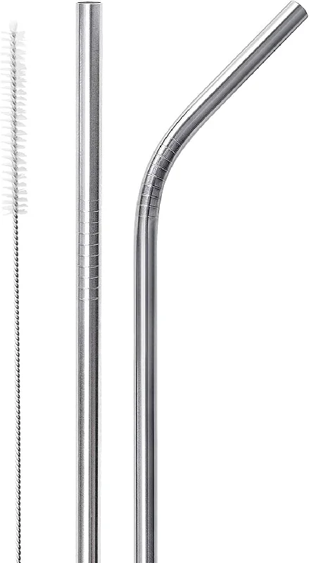 Reusable Stainless Steel Straws with Cleaning Brush (Set of 2)