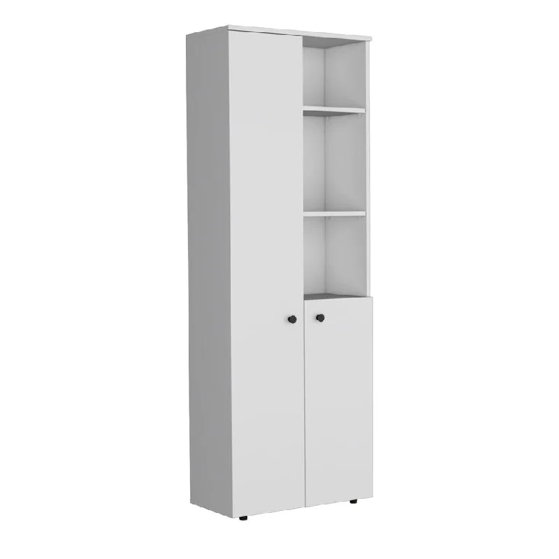 Riner 67" H Multistotage with 5-tier storage shelves and 2 doors, White