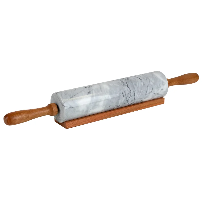 Marble Rolling Pin with Easy Grip Handles and Display Stand, White