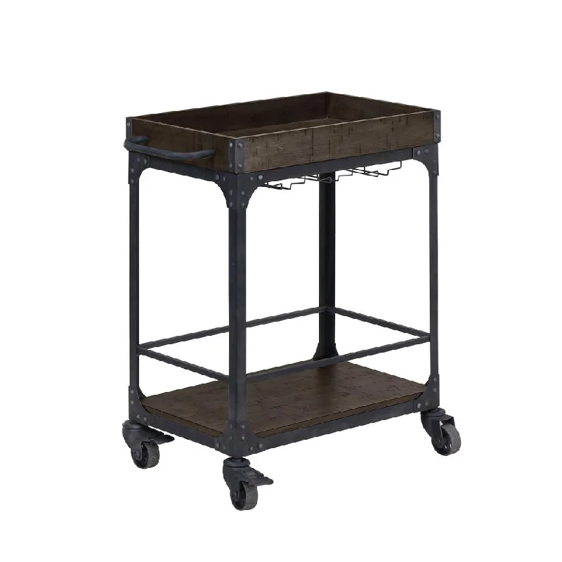 Rustic Espresso Cart with Lower Shelf