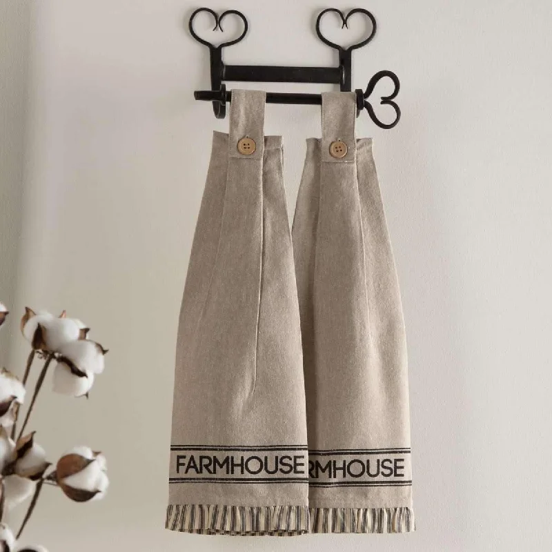 Sawyer Mill Charcoal Farmhouse Button Loop Kitchen Towel Set of 2 VHC Brands