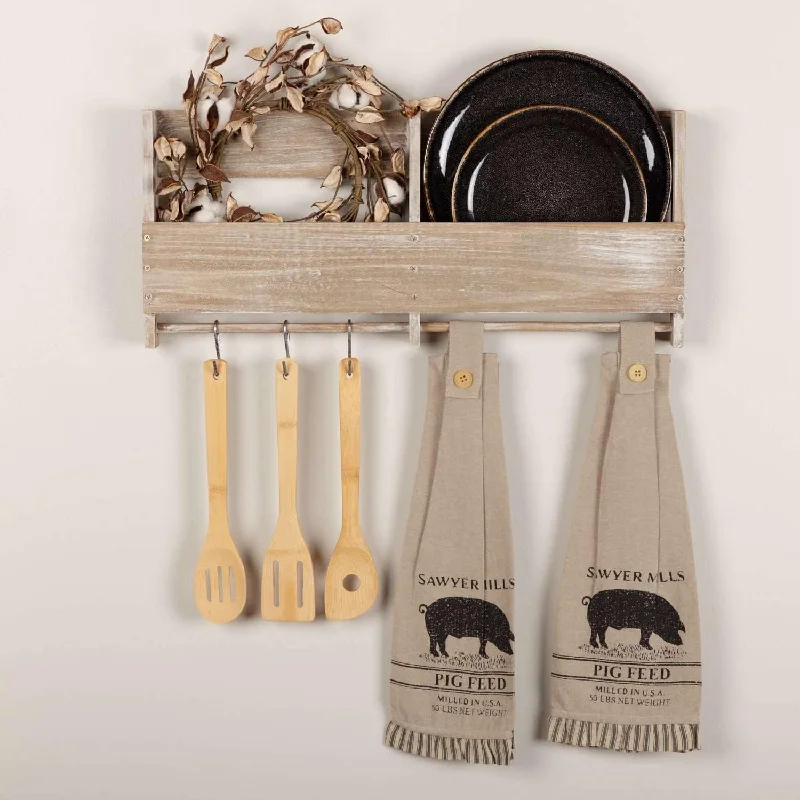 Sawyer Mill Charcoal Pig Button Loop Kitchen Towel Set of 2 VHC Brands