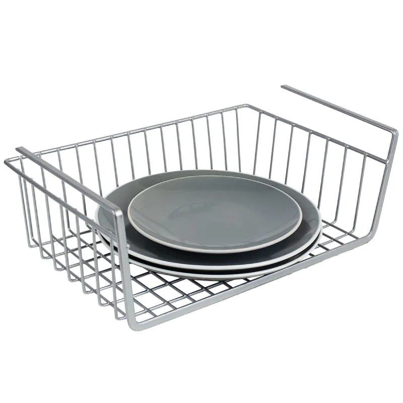 Large Under Shelf Vinyl Coated Steel Basket, Silver