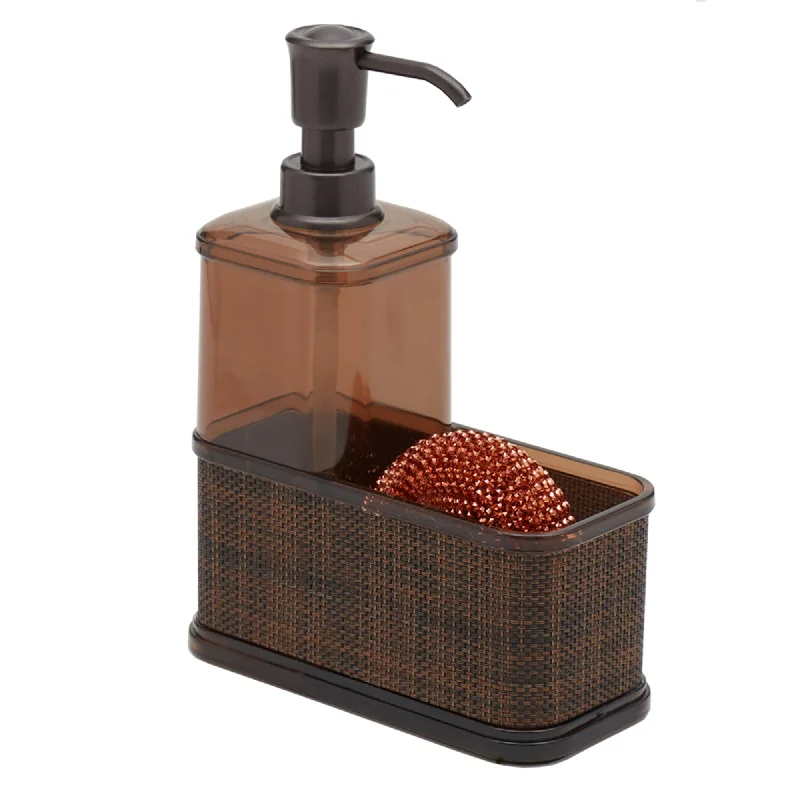 18.6 oz. Soap Dispenser with Basketweave Sponge Holder, Bronze