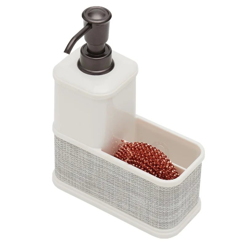 18.6 oz.  Soap Dispenser with Basketweave Sponge Holder, White