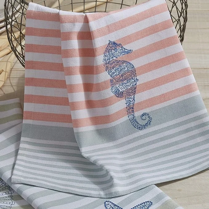 Sea Life Embroidered Seahorse Dishtowel Set of 2 Park Designs