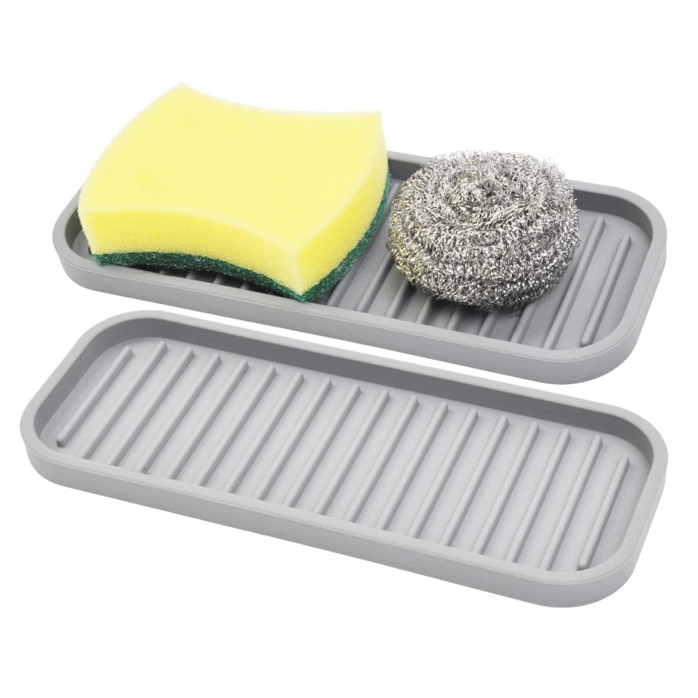 Silicone Soap Holder Kitchen Sink Soap Dish Sponge Tray 1 Pack, Counter Caddy Organizer for Dish Soap Dispenser