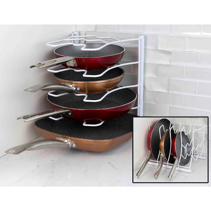 Vinyl Coated Steel Pan Wall Mounted Pan and Lid Rack Organizer, White