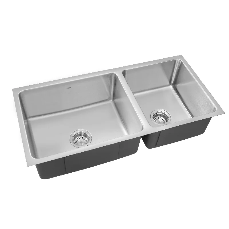 Stainless Steel Grade 304 Sink for Kitchen, Double Bowl Press Sink 37x18x9 inches, Matte Finish (KS-SP37189DBSM)