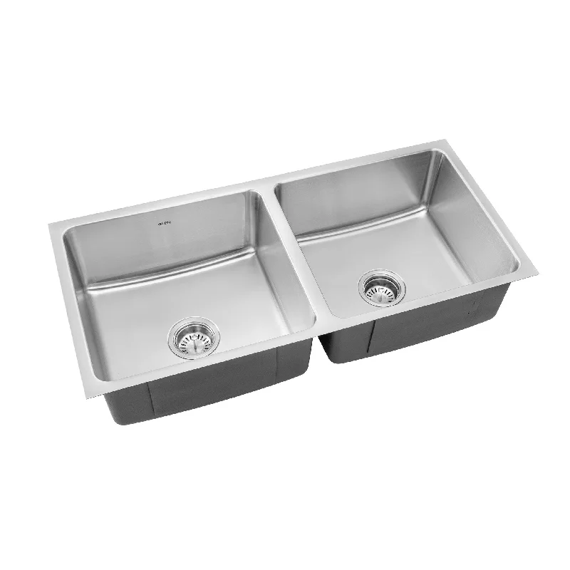 Stainless Steel Grade 304 Sink for Kitchen, Double Bowl Press Sink Low Radius 45x20x10 inches, Matte Finish (KS-SP452010DBLRM)