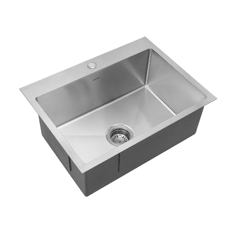 Stainless Steel Grade 304 Sink for Kitchen, Single Bowl Handmade Sink with Full Faucet Deck 24x18x9 inches, Matte Finish (KS-SH24189SBFFDM)