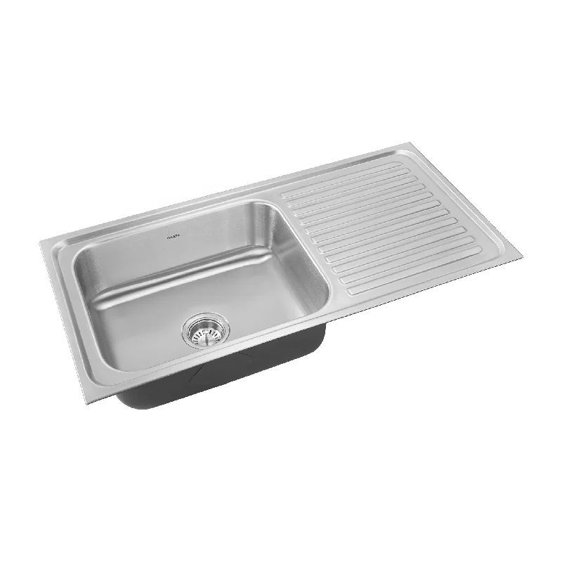 Stainless Steel Grade 304 Sink for Kitchen, Single Bowl Press Sink with Side Drain Board 36x20x8 inches, Matte Finish (KS-SP36208SBSDM)