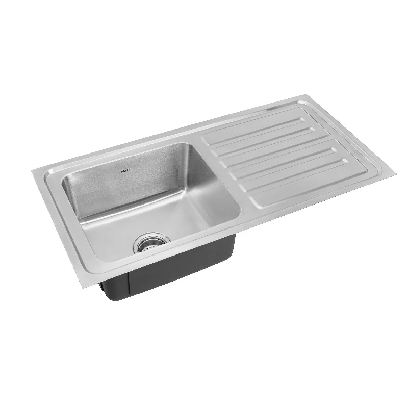 Stainless Steel Grade 304 Sink for Kitchen, Single Bowl Press Sink with Side Drain Board 37x18x9 inches, Matte Finish (KS-SP37189SBSDM)