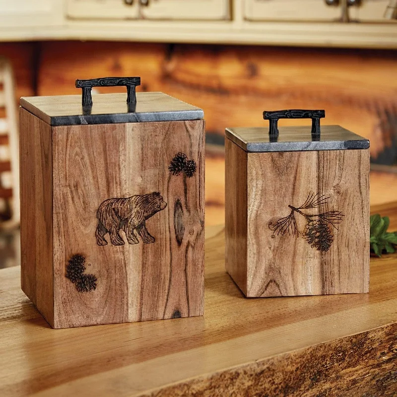 Summit Ridge Engraved Pine & Marble Canisters