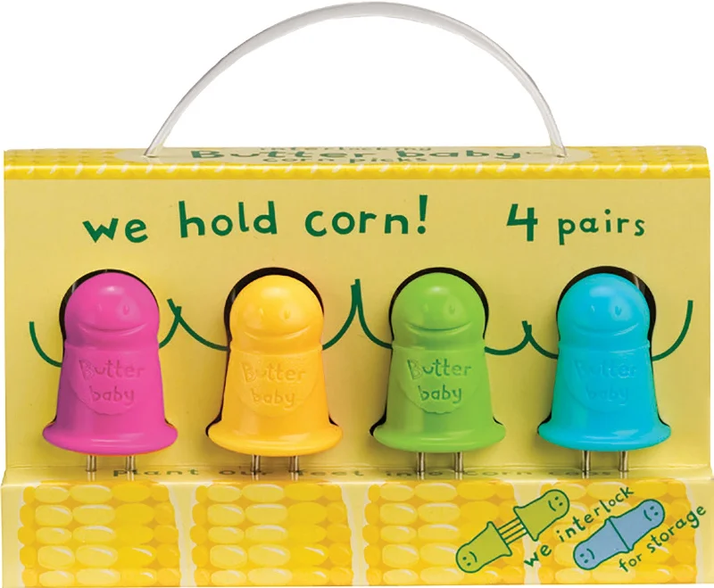 Talisman Designs Butter Baby Interlocking Stainless Steel Corn Picks, 8 Piece Set, Multi-Color