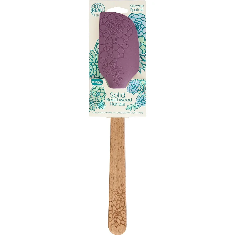 Talisman Designs Laser Etched Beechwood Large Silicone Spatula, Succulent Collection, Set of 1, Purple