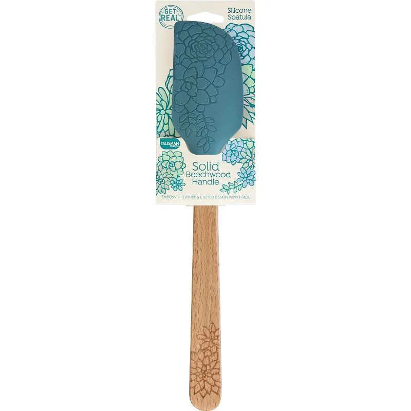 Talisman Designs Laser Etched Beechwood Large Silicone Spatula, Succulent Collection, Set of 1